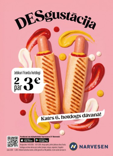 Jebkuru 2 franču hotdogi par 3€